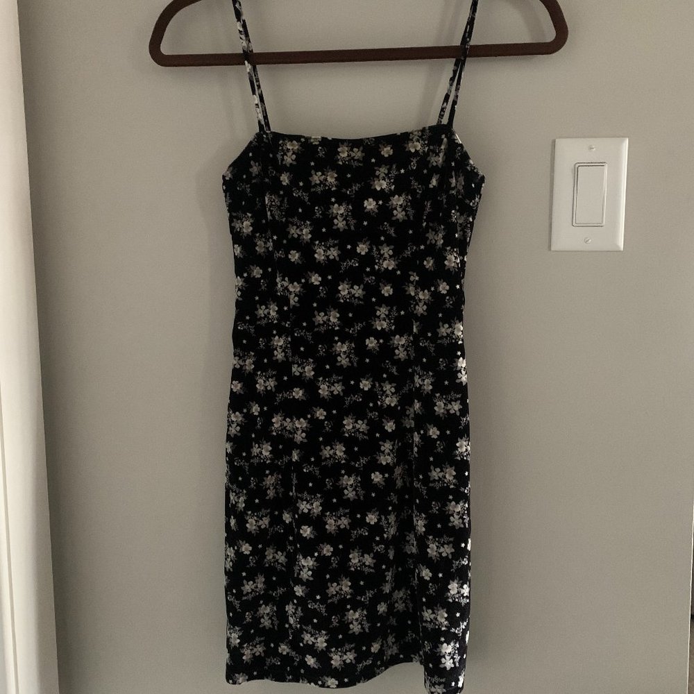 Reformation Black Velvet Mini Dress with White Flowers Small